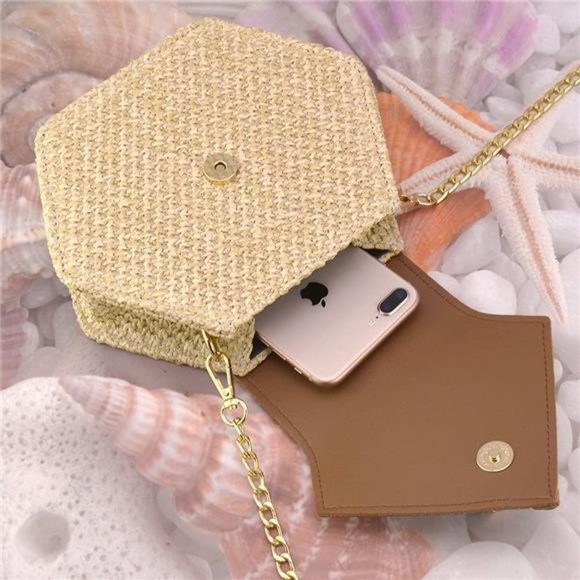 Women's Crossbody Bag Cute Straw Shoulder Bag Dark Brown - Picture 3 of 7